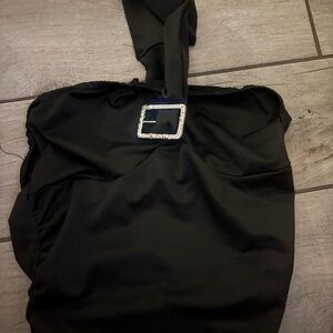 Elegant Black Women's Bag with Rhinestone Buckle